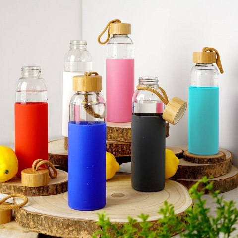 Butelka szklana na wodę soki z silikonowym pokrowcem szara 500 ml EXCELLENT HOUSEWARE 124502-S