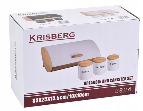 Chlebak + 3 pojemniki, zestaw, bambusowo-stalowy, KRISBERG COSMIC KS-2624 biały