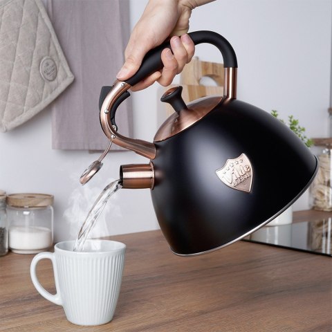 Czajnik z gwizdkiem stalowy na gaz indukcja ROSE GOLD czarny matowy 3L VILDE 199002