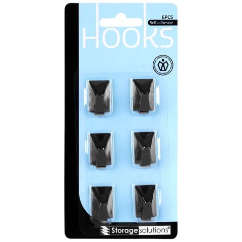 Haczyki wieszaki uchwyty haczyk samoprzylepny stalowy czarny 3x2cm 6 sztuk STORAGE SOLUTIONS 569573-W2