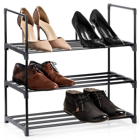 Metalowa półka na buty regał stojak organizer czarny 3-poziomowy 57x28x55cm VILDE 568052