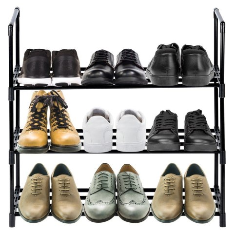 Metalowa półka na buty regał stojak organizer czarny 3-poziomowy 57x28x55cm VILDE 568052