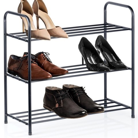 Metalowa półka na buty regał stojak organizer czarny 3-poziomowy 63x28x60cm VILDE 569979