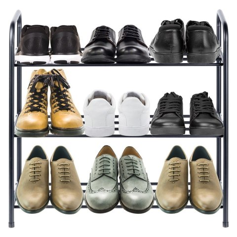 Metalowa półka na buty regał stojak organizer czarny 3-poziomowy 63x28x60cm VILDE 569979