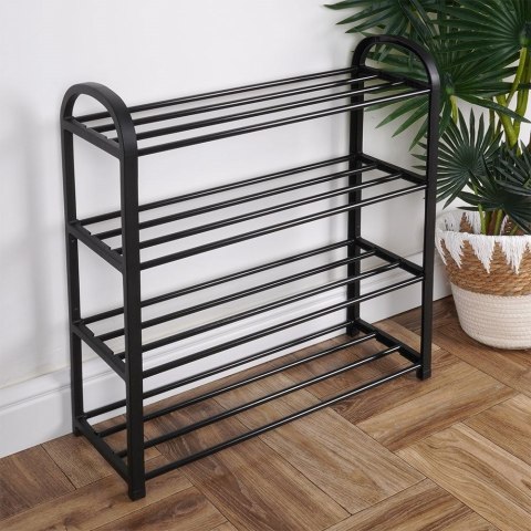 Metalowa półka na buty regał stojak organizer czarny 4-poziomowy 49.5x18.5x56.5cm VILDE 569732