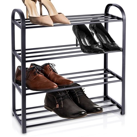 Metalowa półka na buty regał stojak organizer czarny 4-poziomowy 49.5x18.5x56.5cm VILDE 569732