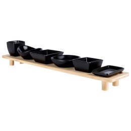 Miseczki na przekąski sos dip ceramiczne czarne na tacy 50cm 7-ele EXCELLENT HOUSEWARE 139307
