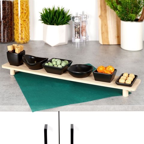 Miseczki na przekąski sos dip ceramiczne czarne na tacy 50cm 7-ele EXCELLENT HOUSEWARE 139307