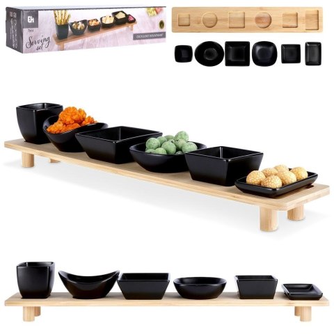 Miseczki na przekąski sos dip ceramiczne czarne na tacy 50cm 7-ele EXCELLENT HOUSEWARE 139307