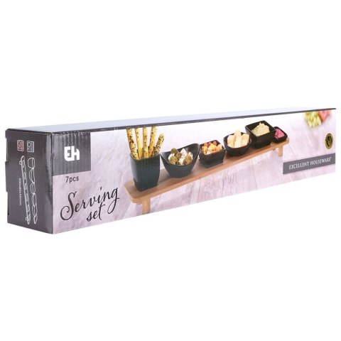 Miseczki na przekąski sos dip ceramiczne czarne na tacy 50cm 7-ele EXCELLENT HOUSEWARE 139307