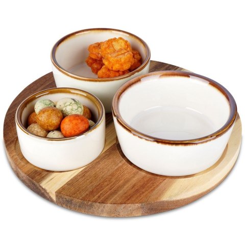 Miseczki na przekąski sos dip ceramiczne na tacy 20cm 3 szt. EXCELLENT HOUSEWARE 139310
