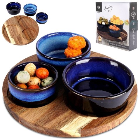Miseczki na przekąski sos dip ceramiczne na tacy 20cm 4-ele EXCELLENT HOUSEWARE 139308-N