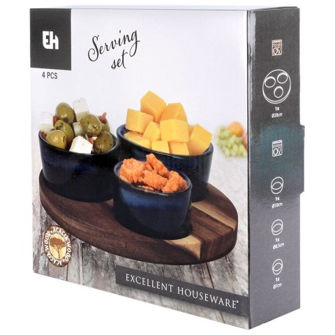 Miseczki na przekąski sos dip ceramiczne na tacy 20cm 4-ele EXCELLENT HOUSEWARE 139308-N