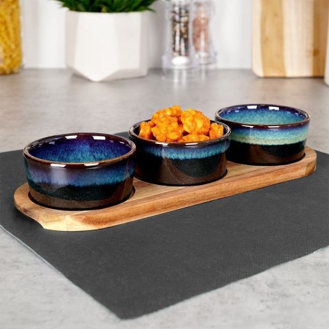 Miseczki na przekąski sos dip ceramiczne na tacy 29.5cm 3 szt. EXCELLENT HOUSEWARE 139309-B