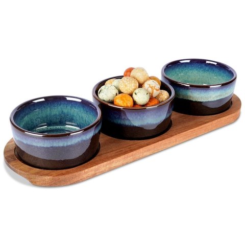 Miseczki na przekąski sos dip ceramiczne na tacy 29.5cm 3 szt. EXCELLENT HOUSEWARE 139309-B