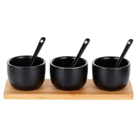 Miseczki na przekąski z łyżeczkami ceramiczne czarne małe 90ml 7-ele VILDE 139686