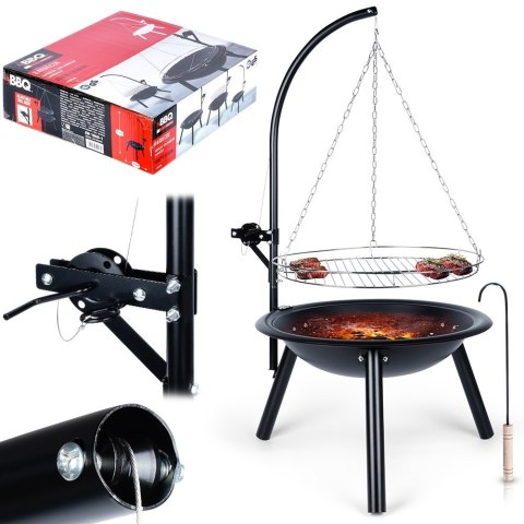 Palenisko ogrodowe metalowe z wiszącym rusztem 50x100cm BBQ 489304