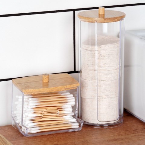 Pojemnik na patyczki kosmetyczne do uszu z podajnikiem pudełko organizer 9x7.3x9cm VILDE 568042