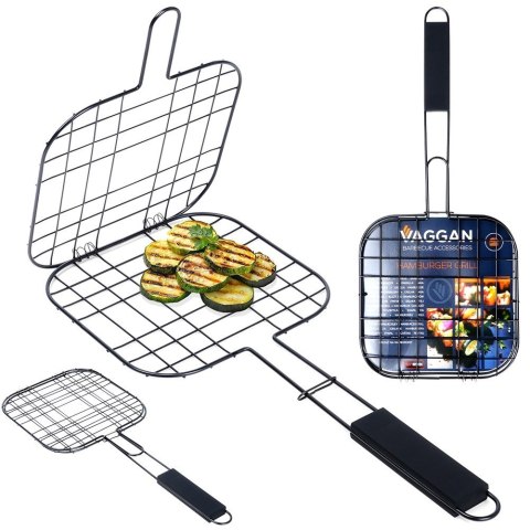 Ruszt do grillowania burgerów metalowy czarny nieprzywierający 49x21.1cm VAGGAN 489308