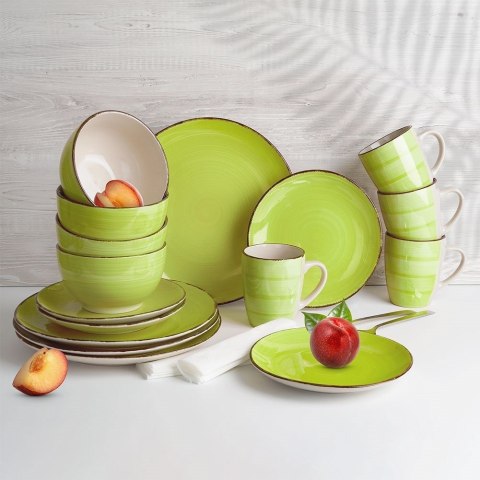 Zestaw talerzy serwis obiadowy komplet ceramiczny zielony na 4 osoby 16-ele EXCELLENT HOUSEWARE 139114
