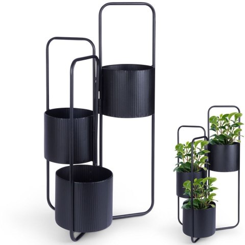Kwietnik stojący wysoki metalowy czarny 3-poziomowy 33x24x57cm VILDE 339468