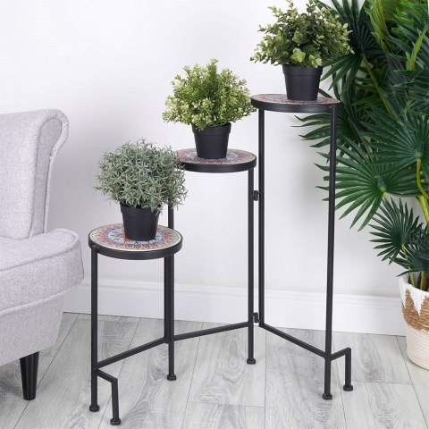 Kwietnik stojący wysoki metalowy czarny 3-poziomowy 68cm VILDE 339477