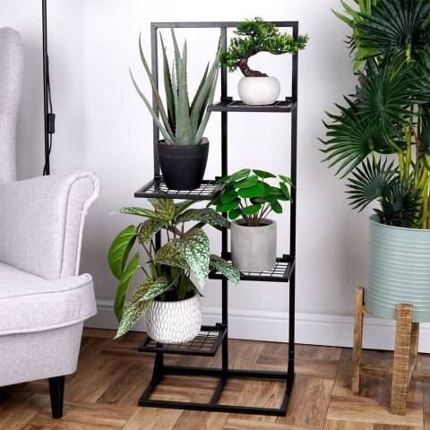 Kwietnik stojący wysoki metalowy czarny 4-poziomowy 102cm VILDE 569621