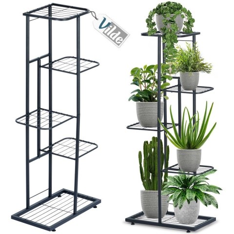 Kwietnik stojący wysoki metalowy czarny 5-poziomowy 96cm VILDE 569808