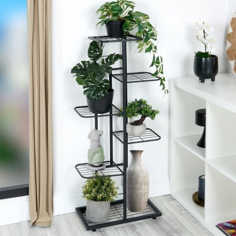 Kwietnik stojący wysoki metalowy czarny 6-poziomowy 106cm VILDE 569809