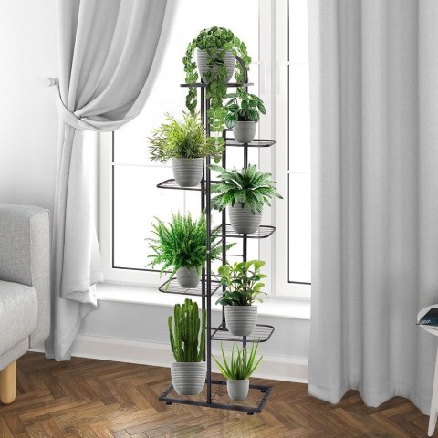 Kwietnik stojący wysoki metalowy czarny 7-poziomowy 138cm VILDE 569810