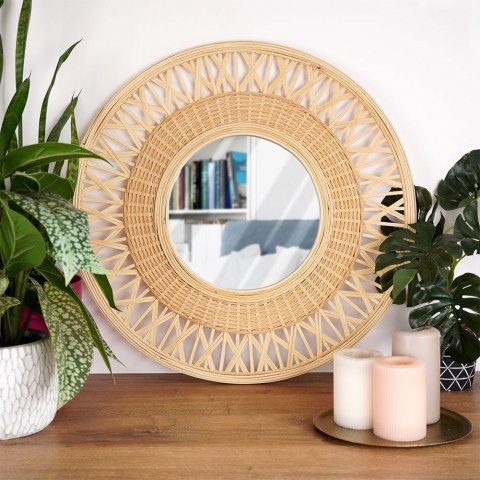 Lustro ścienne na ścianę drewniane beżowe okrągłe 56cm VILDE 569622
