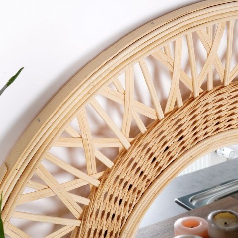 Lustro ścienne na ścianę drewniane beżowe okrągłe 56cm VILDE 569622