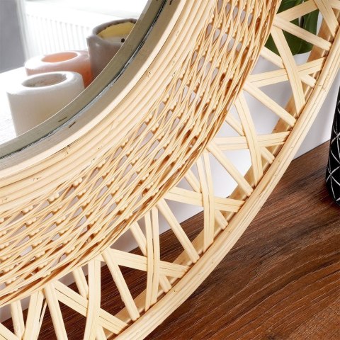 Lustro ścienne na ścianę drewniane beżowe okrągłe 56cm VILDE 569622