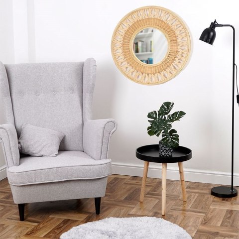 Lustro ścienne na ścianę drewniane beżowe okrągłe 56cm VILDE 569622