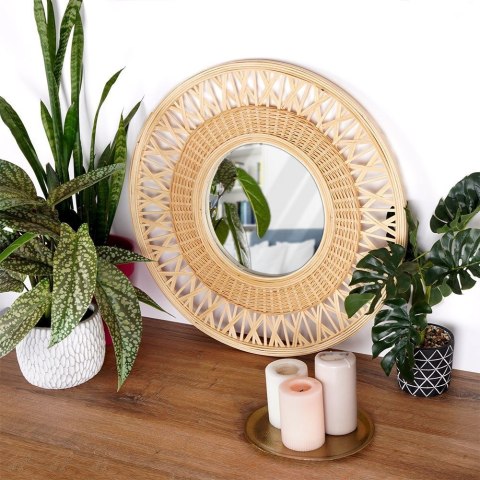 Lustro ścienne na ścianę drewniane beżowe okrągłe 56cm VILDE 569622