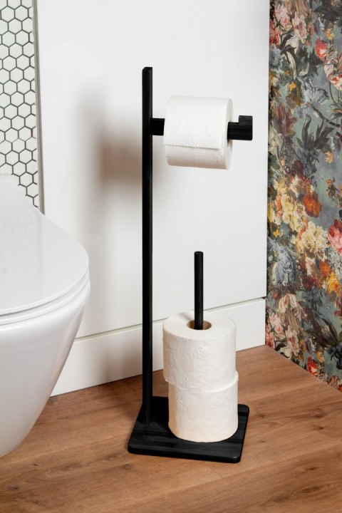 Stojak na papier toaletowy uchwyt wieszak do łazienki bambusowy czarny BRUNBESTE BB-2558