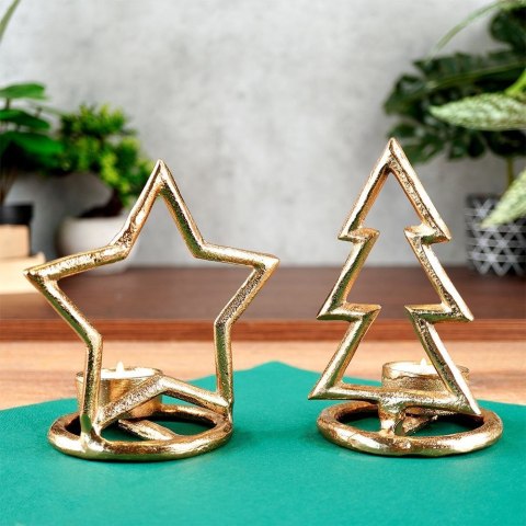 Świecznik aluminiowy złoty gwiazda 15.5cm VILDE 569528-G