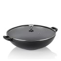 Wok ze szklaną pokrywą, żeliwo emaliowane, śred.36 cm, 4 l, wys. 10 cm, czarny