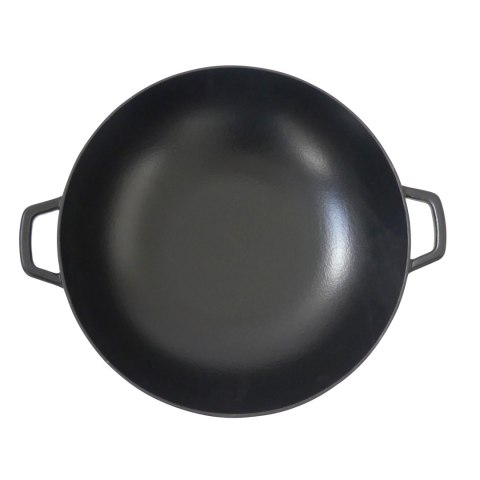 Wok ze szklaną pokrywą, żeliwo emaliowane, śred.36 cm, 4 l, wys. 10 cm, czarny
