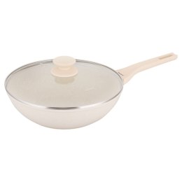 Patelnia Wok marmurowa 28cm, nieprzywierająca, indukcja, z pokrywką, kremowa KLAUSBERG KB-7991
