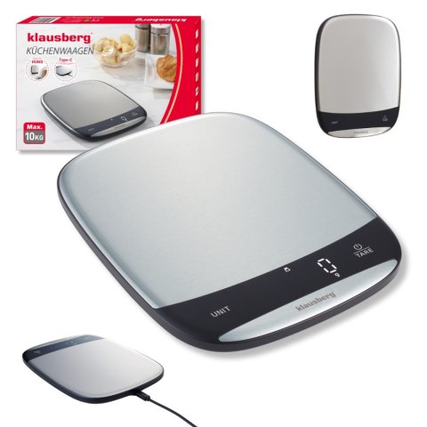 Waga kuchenna LED, 10 kg, dokładność 1 g, USB-C, tarowanie, KLAUSBERG KB-7936