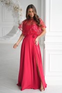 333-02 Elegancka Sukienka Na Ramiączkach Z Cekinowym Bolerkiem - czerwony
