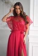 333-02 Elegancka Sukienka Na Ramiączkach Z Cekinowym Bolerkiem - czerwony