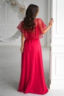 333-02 Elegancka Sukienka Na Ramiączkach Z Cekinowym Bolerkiem - czerwony