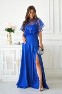 333-05 Elegancka Sukienka Na Ramiączkach Z Cekinowym Bolerkiem - chabrowy