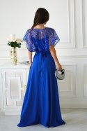 333-05 Elegancka Sukienka Na Ramiączkach Z Cekinowym Bolerkiem - chabrowy