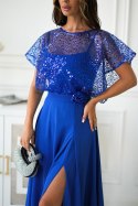 333-05 Elegancka Sukienka Na Ramiączkach Z Cekinowym Bolerkiem - chabrowy