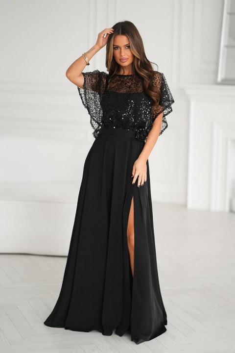 333-06 Elegancka Sukienka Na Ramiączkach Z Cekinowym Bolerkiem - czarny