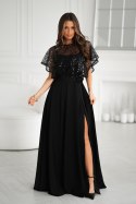 333-06 Elegancka Sukienka Na Ramiączkach Z Cekinowym Bolerkiem - czarny