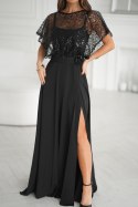 333-06 Elegancka Sukienka Na Ramiączkach Z Cekinowym Bolerkiem - czarny